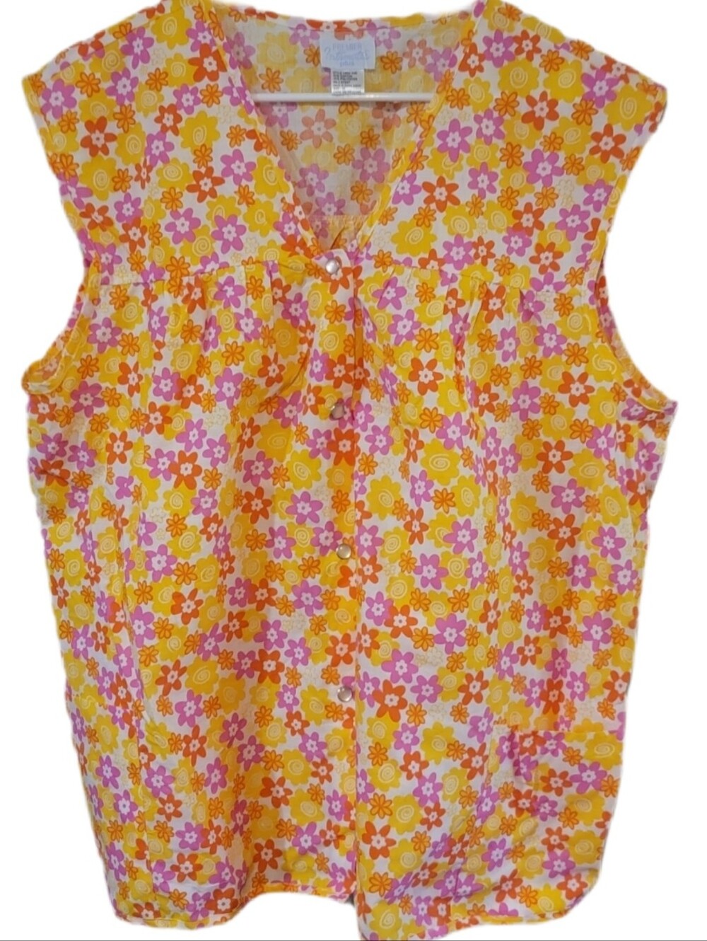 Vintage 80s 90s Premier Intimates Plus Floral Bright Flower Blouse Size 3X